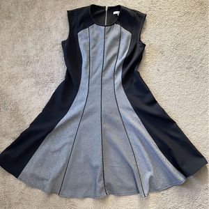 Sandra Darren Black and Gray Sleeveless Fit and Flare Dress